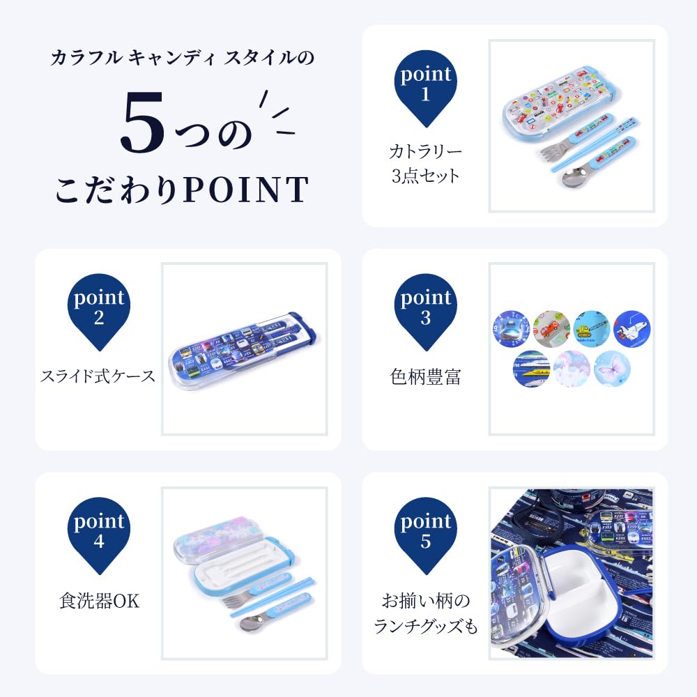 COLORFUL CANDY STYLE Cutlery Chopsticks Spoon Fork Lunch Goods Trio Set Train Face Collection East Japan Commercialization Licensed Made In Japan Boys