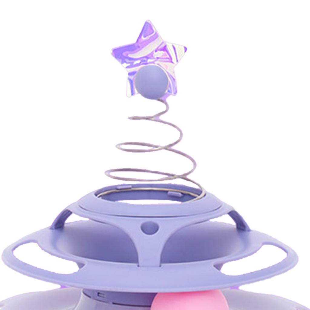 Cat Toy Roller 3 Levels Antislip Base Easy To Clean Interactive Turntable Track Toy for Batting Chasing Swatting Purple