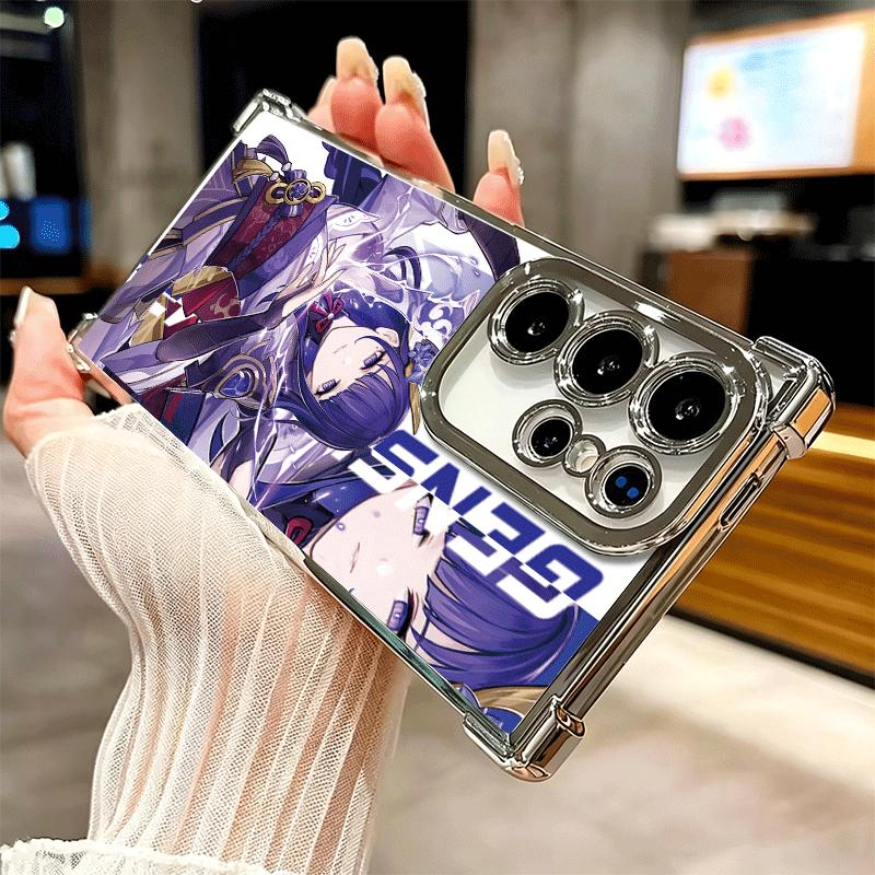 Genshin Impact Desgin Plating Phone Case For Samsung Galaxy S24 S25 FE S26 Edge S23 Ultra S22 S21 Plus S20 Anti-Fall Airabag Cov