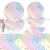 Diamond Party Disposable Tableware Girls Macaron Rainbow Birthday Party Supplies Rainbow Gradient Paper Plates Napkins Cups
