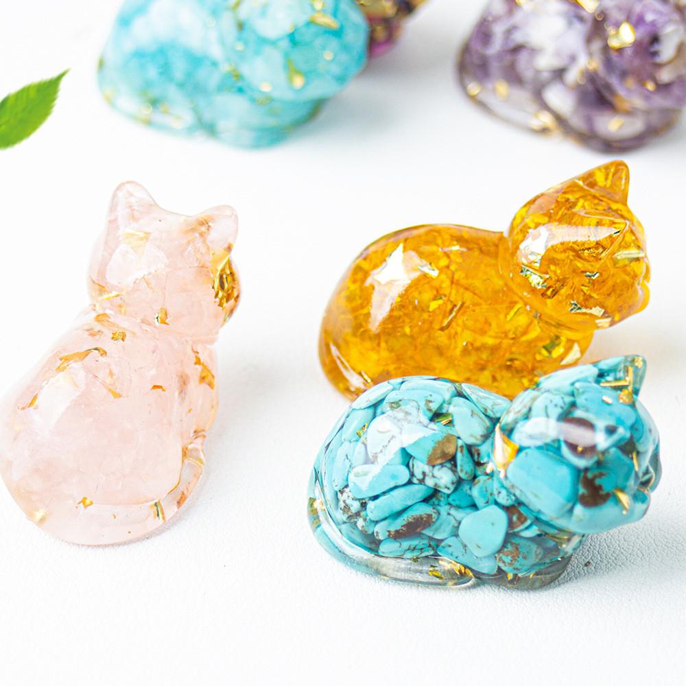 Милая кошка, фигурка из смолы с кристаллами, для декора дома и офиса, подарок для детей