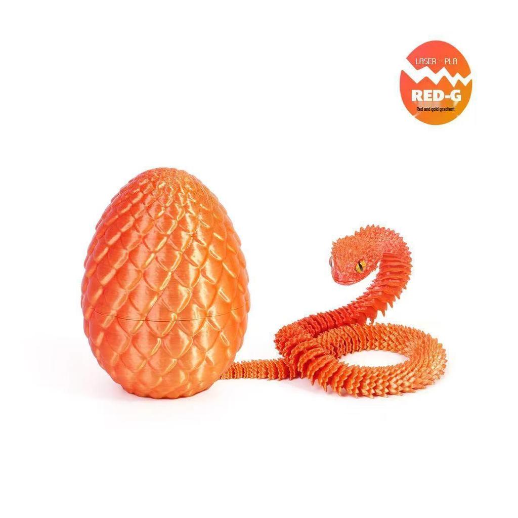 3D Printed Viper Egg Set: Articulated Small Snake Figurine Desktop Ornament Toy for Children