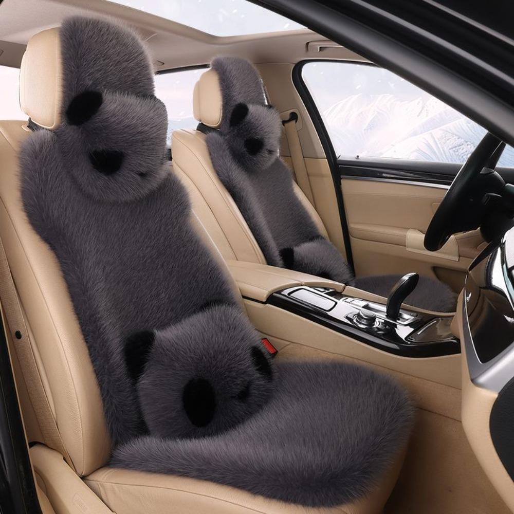 Non-slip Car Plush Cushion Cartoon Panda Backrest Lumbar Support Car Headrest Waist Support Winter