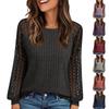 Women's Round Neck Loose Peplum Knit Patchwork Hollow Out Long Sleeve Top
