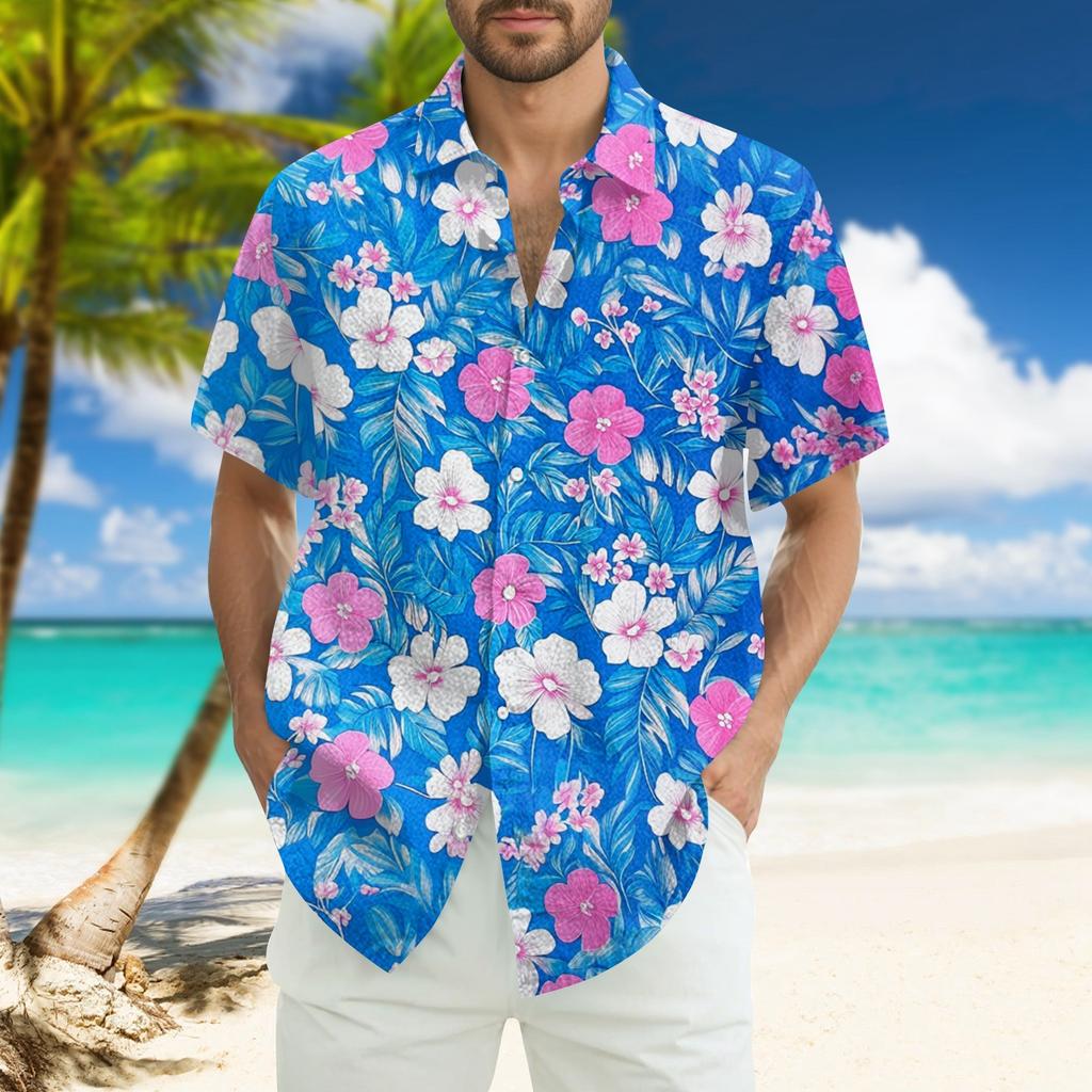 Men's Fashion Loose Hawaiian Printed Short Sleeve Beach Shirt