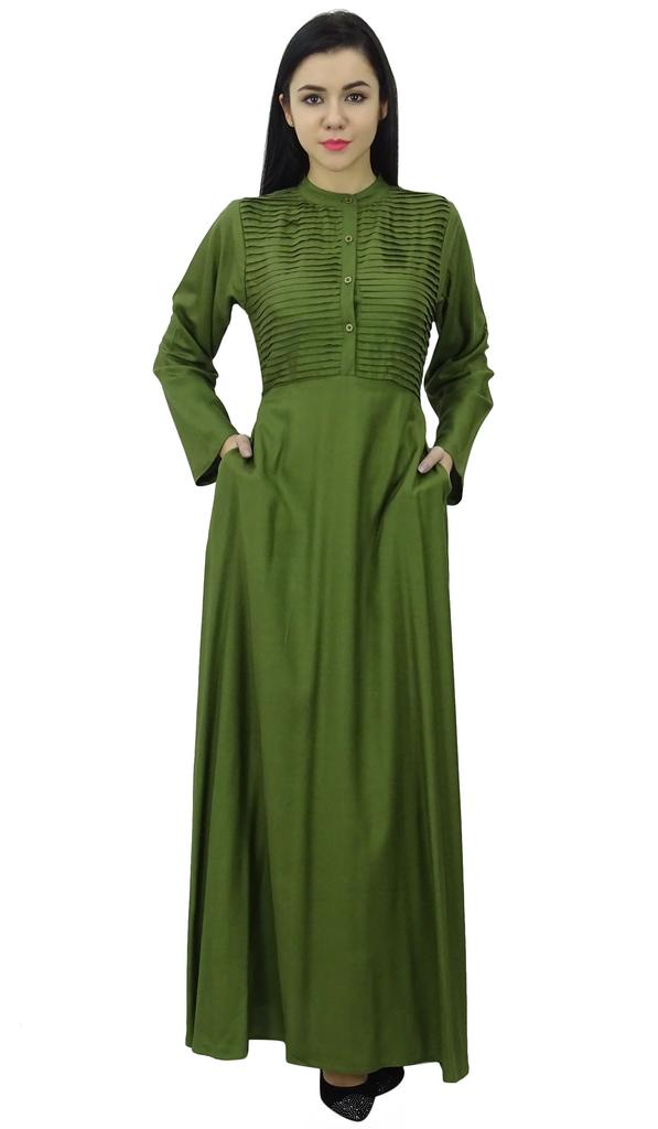 Bimba Women's Long Sleeve Maxi Mandarin Collar Plain Jilbab Dress With