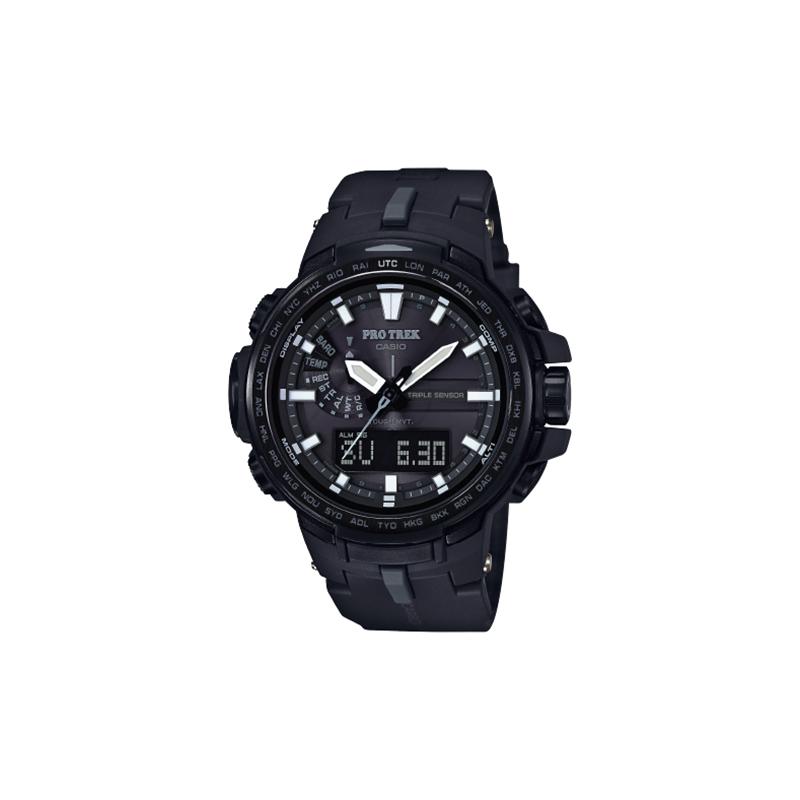 Casio Серия PRO TREK - Двойной дисплей с диском - Для активного отдыха и альпинизма - На солнечных батареях - Ударопрочные и водонепроницаемые - Спортивные смарт-часы - Кварцевый механизм - PRW-6100Y-1BPR