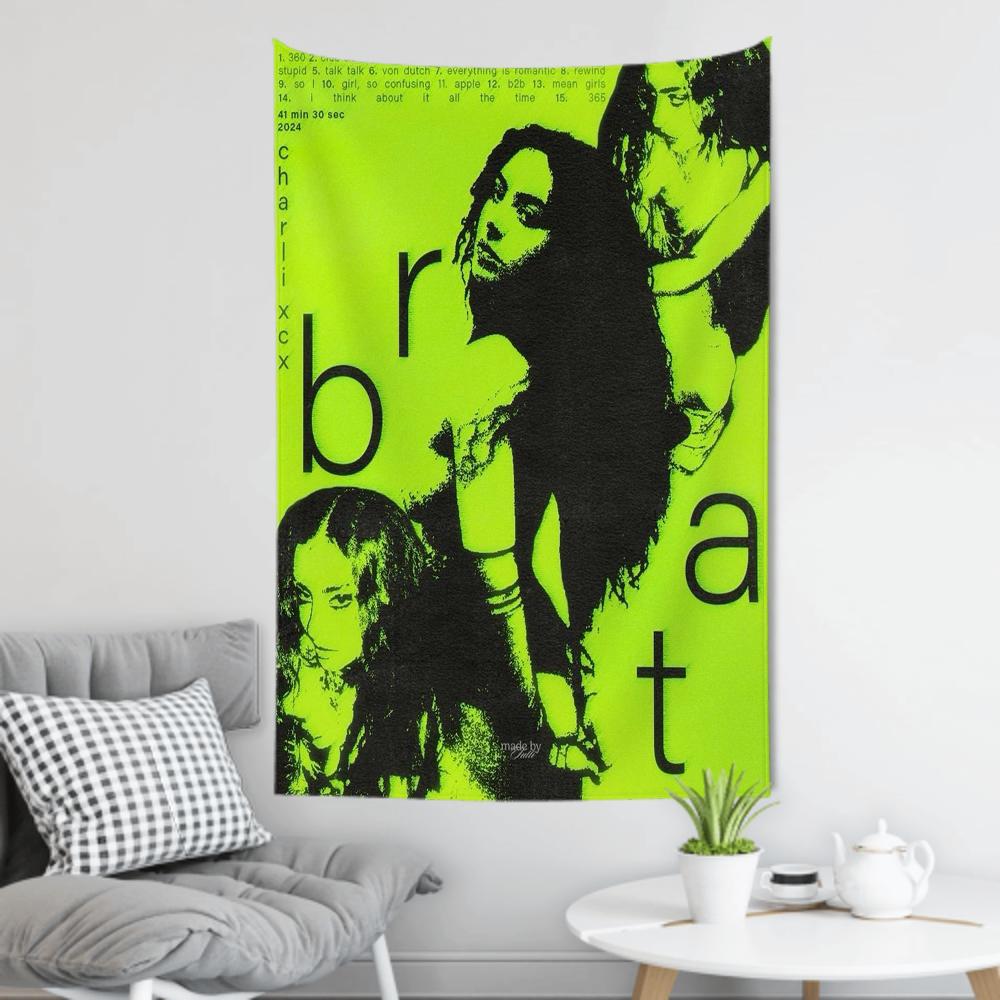 Brat Music Album CCharli Singer Xcx Tapestry Room Decor Wall Cloth Party Hanging Background Room Decor Baby Room