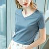 Cotton Short-sleeved T-shirt Women's New Women's Clothing Temperament V-neck Pure Cotton T-shirt Solid Color High-end Top