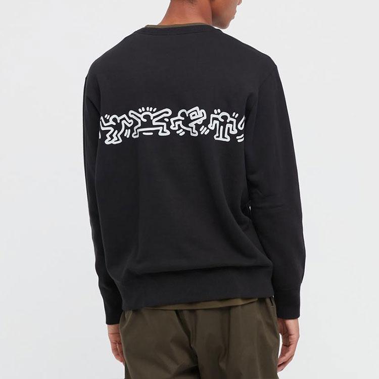 Uniqlo Свитшот с принтом персонажа мультфильма Кита Харинга, с круглым вырезом, унисекс, черный 446370-09