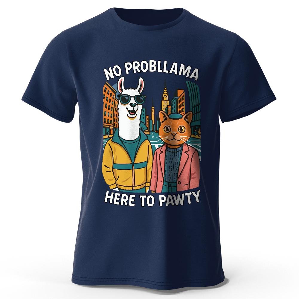 Мужская футболка с принтом No Probllama Here To Pawty, 100% хлопок, большие футболки с рисунком животных, летние топы, уличная одежда Kawaii