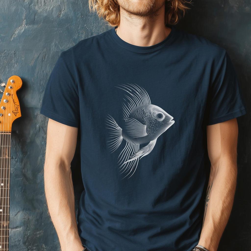 Minimalist Fish Line Art T-Shirt – Ocean Inspired Graphic Tee, Unisex Nature Apparel