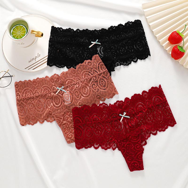 Women Middle Waist Lace Panties Boxer T-back Thongs Ladies G-String Underpants