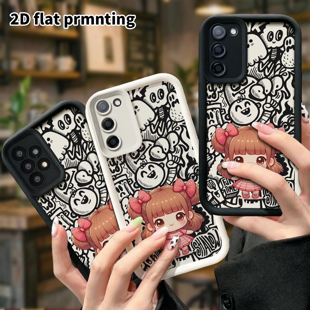 Phone Case: 2D Flat Samsung Galaxy A34 A35 M05 M06 S20 S22 S21 FE Plus 5G Protective Case, Twin-Tail Girl, Christmas and Halloween Gift