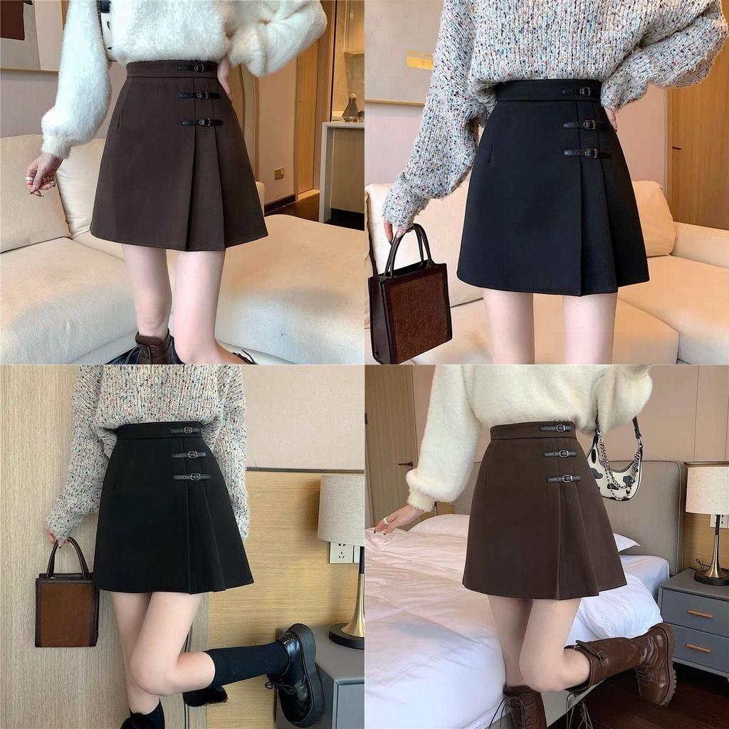 Classic Womens Black Wool Blend Mini Skirt With High Waist And Pleats For Spring Fashion