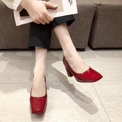 Маленькие туфли-лодочки на высоком каблуке женские осенние на толстом каблуке ретро с квадратным носком из нежной кожи феи туфли для бабушки