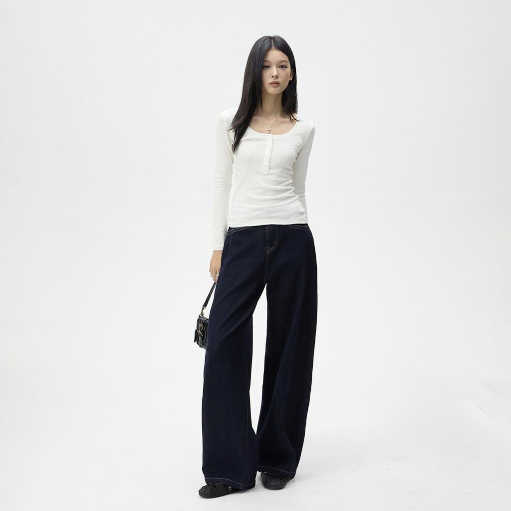 American white high street scimitar wide-leg jeans women's autumn new loose and thin versatile floor pants