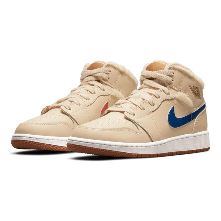 Детские кроссовки Air Jordan 1 Mid Utility GS Fleece Tan Pearl-White Dark-Driftwood DO2207-264
