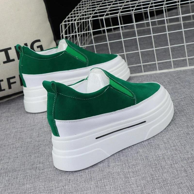 Fashion 2025 Spring 8cm Inner Heightening Women's Shoes Autumn New Fashion Lazy Shoes Slip-on Muffin Thick-soled Loafers Casual Shoes