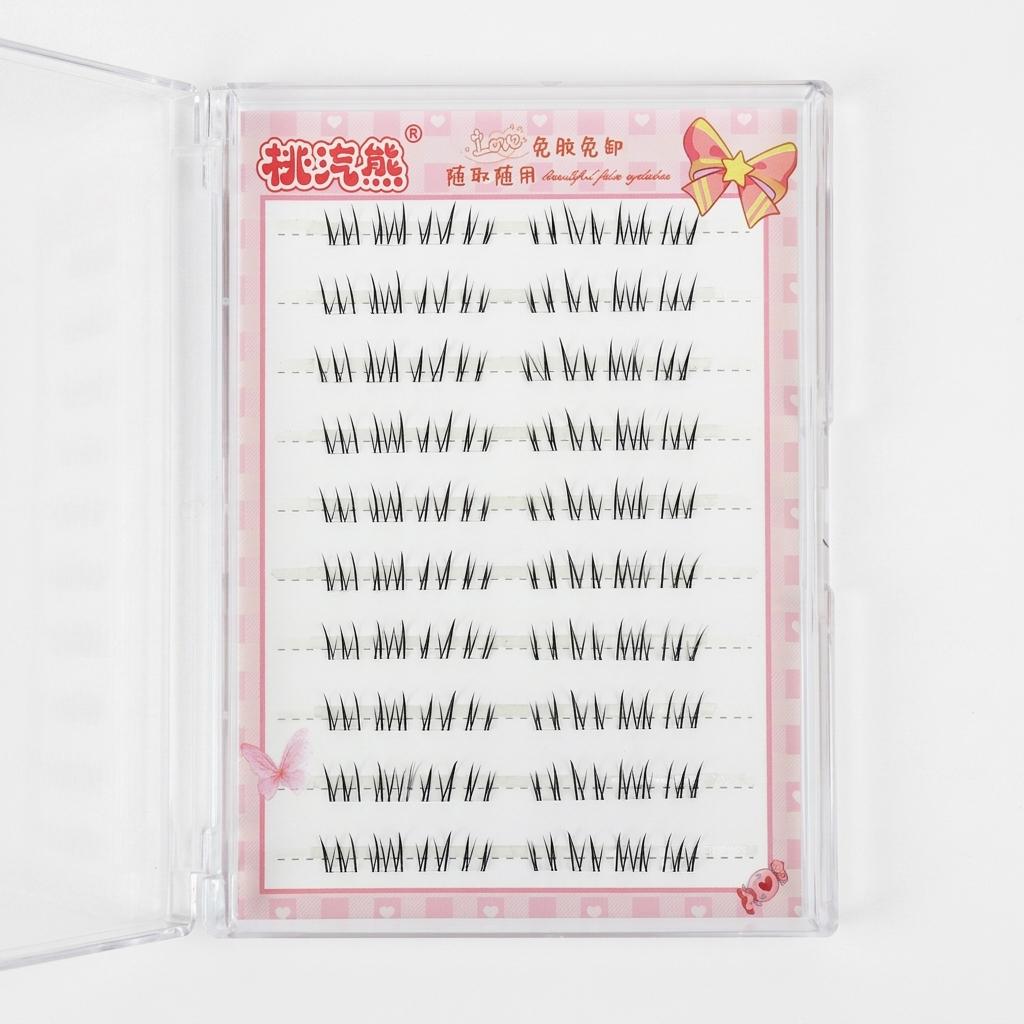 No Glue Natural False Eyelashes Upper Lower Universal HD Camera Ready Black Fiber Lashes