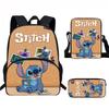 Stitch Kids School Backpack Set Elementary Students Oxford Fabric Ergonomic Design Printed Cartoon 3-Piece Bundle