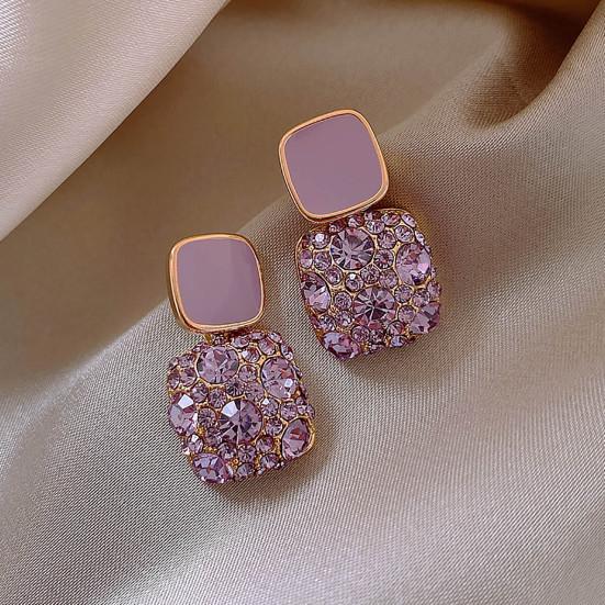1 Pair Women Earrings Shining Rhinestone Oil Drip Geometric Decor Europe And America Decoration