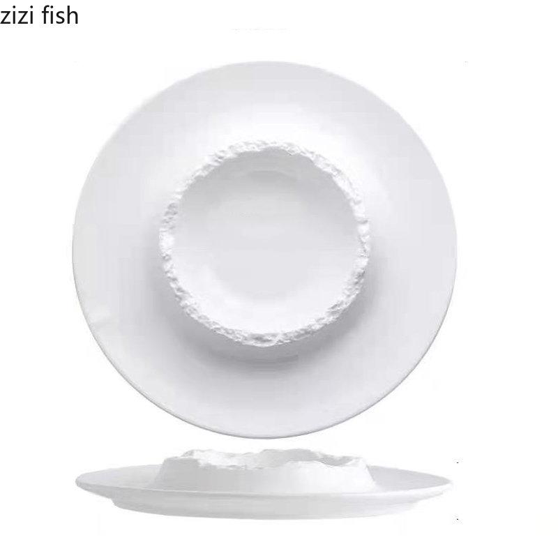 Ceramic Dinner Plate Restaurant Creative Irregular Thick Soup Plate Pasta Plate Snack Plates Dessert Dish Solid Color Tableware