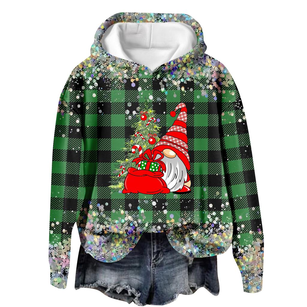 Женская повседневная мода рождественский принт длинный рукав O-образный вырез пуловер толстовки