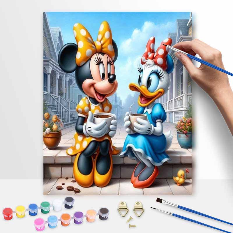 Disney Микки и Дейзи Кофе Масляная краска Ручная роспись Набор Декорация Классический стиль Декор дома Искусство Ремесло Настенное панно DIY Рисунок Подарок