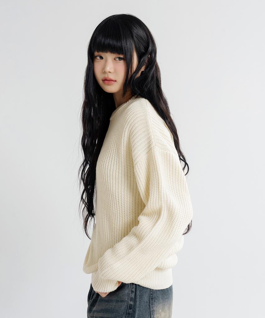 LEMAIN SECOND Oversized Voluminous Washable Crew Neck Hazzi Knit [Ivory]