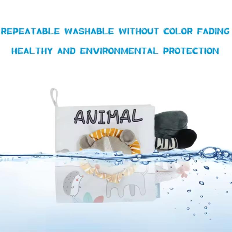 Мультяшная визуальная серо-белая хвостовая тканевая книга для малышей, раннее развитие, трехмерная познавательная игрушка-пазл