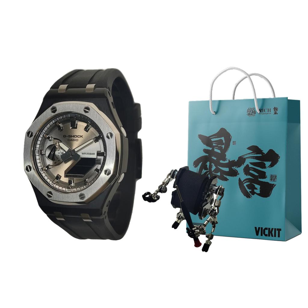 Casio Подарочная коробка для часов из коллекции Custom, электронный механизм, ремешок из фторэластомера, мужские часы GA-2100SB-1A(Watch3--)