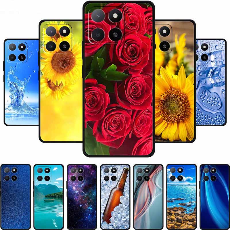 Чехол из ТПУ для Honor X8C X6B Play 9A X5b Plus X6a X6C Чехол для телефона X 6 8 c 6C 8c a b Coque Цветок Черный Силикон Мягкая Задняя Крышка
