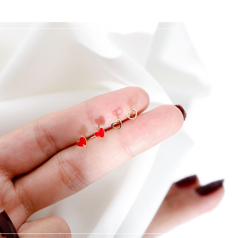 Temperament Women Red Love Asymmetric Drip Glaze Earrings Small Stud for Girfriend Fashion Jewelry Wedding Party Gift