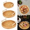Handwoven Rattan Serving Tray With Handles - Round, Non-Slip Wicker Basket For Bread & Fruit - Perfect For Home Decor