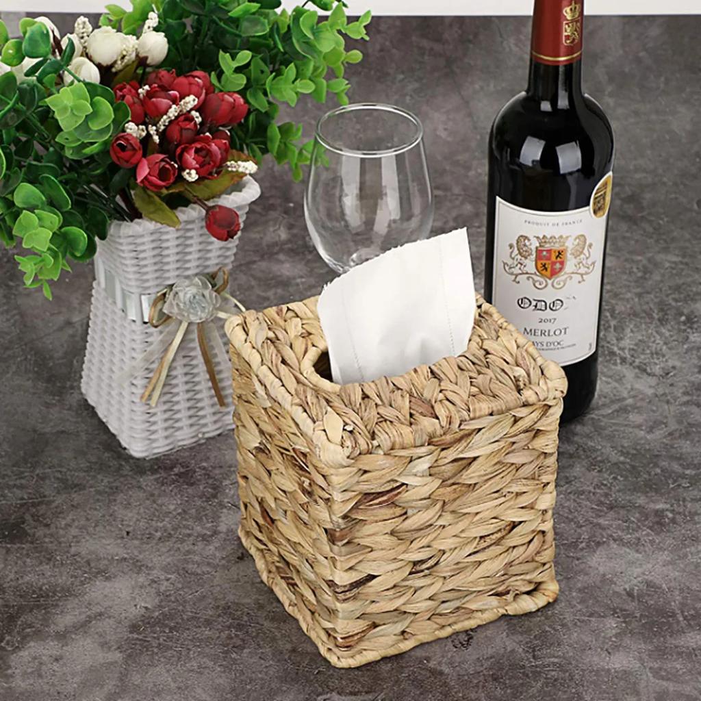 1 шт. Плетеная вручную соломенная коробка для салфеток, крышка для салфеток в форме тыквы-горлянки для ванной комнаты, кухни, ажурные бытовые туалетные принадлежности, квадратные органайзеры