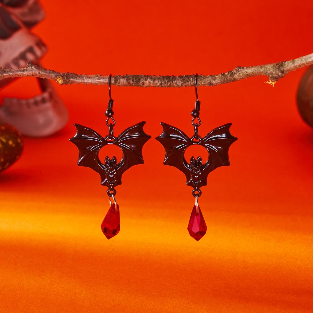 Classic Gothic Black Moon Star Tassel Crystal Earrings for Women Vintage Vampire Bat Water Drop Earring Halloween Charm Jewelry