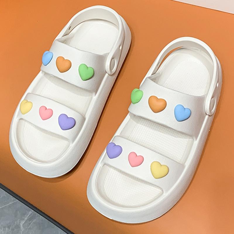Lucyever Heart Decoration Platform Sandals for Women Summer 2024 Eva Soft Sole Baech Slippers Woman Anti-Slip Pink Slides Shoes