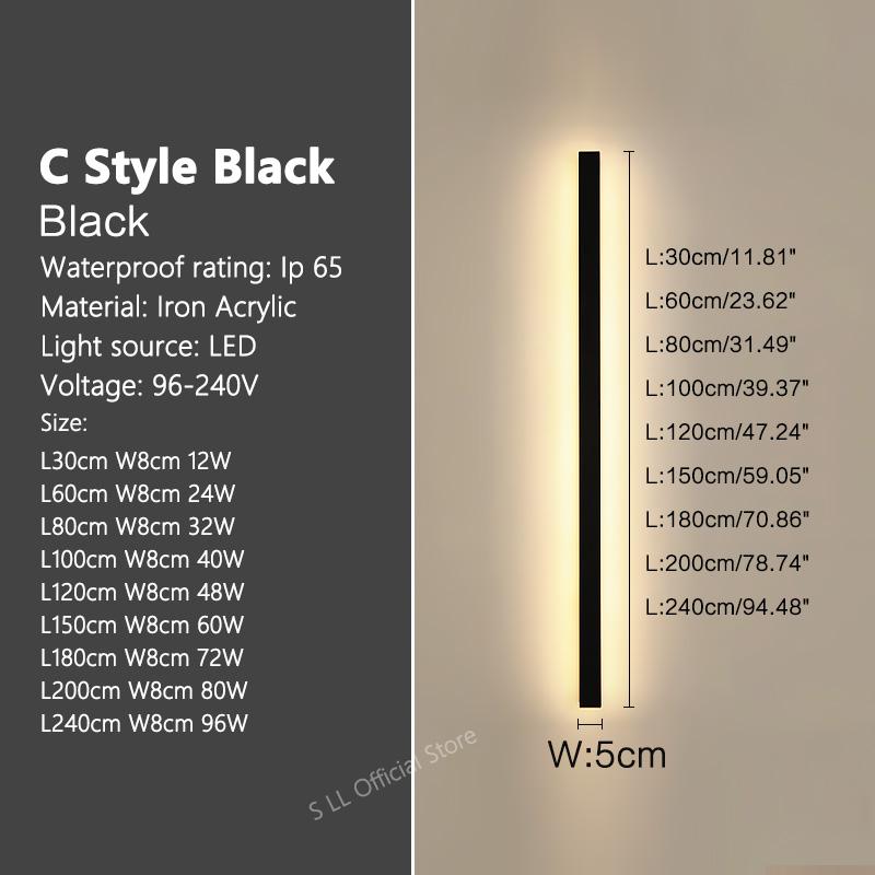 Modern Waterproof outdoor Long Strip LED wall lamps IP65 Aluminum Wall Light Garden porch Sconce Lights 110V 220V wall washer