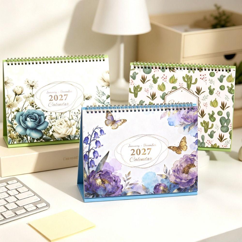 Foldable 2027 Flower Desk Calendar Jan. 2027 - Dec. 2027 Record Calendar Office