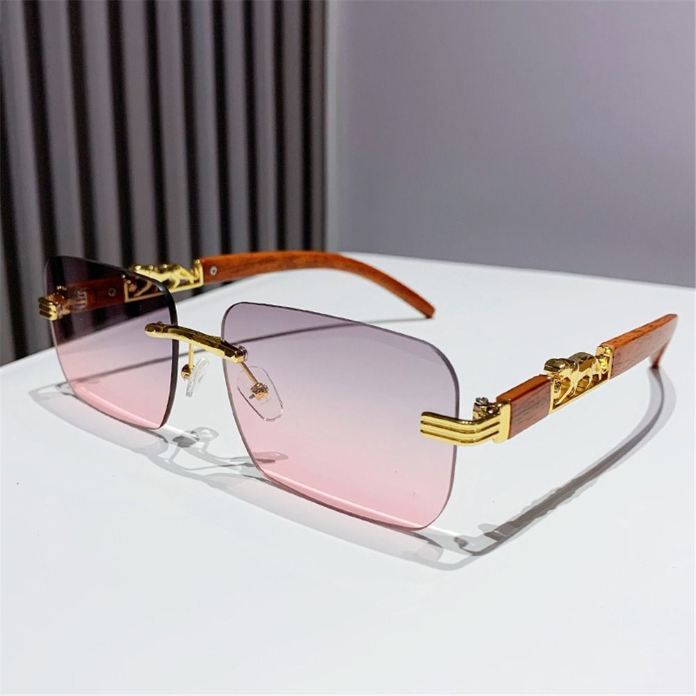 Metal Temples Rimless Cut Edge Sunglasses Unique Cool Cheetah Design Sunglasses Uv400 Rectangle Sun Glasses For Women & Men
