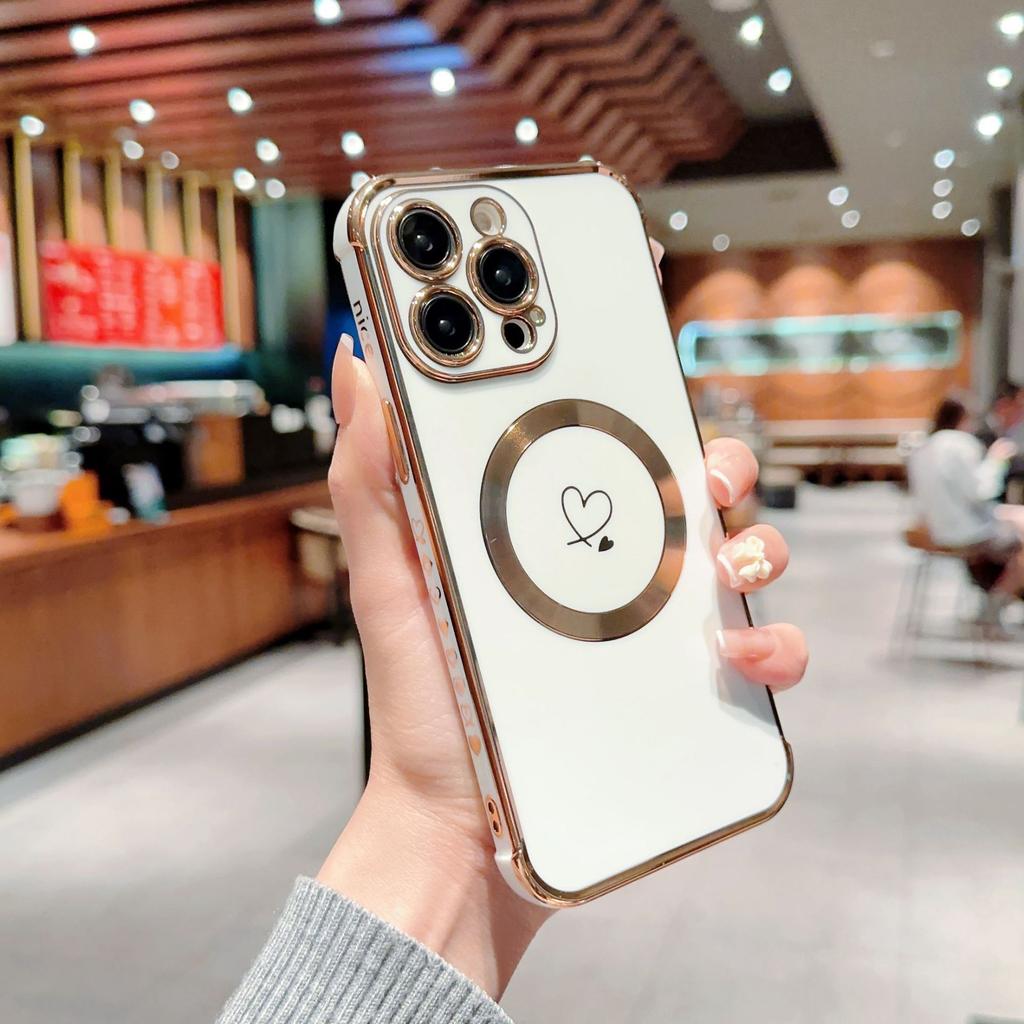 Применимо к iPhone17Promax гальванический чехол для телефона двойное сердце Apple 16Pro магнитный противоударный 15 защитный чехол