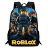 15-Inch Roblox Cartoon Backpack, Large Capacity Back Support Backpack with Front Pocket, Suitable for Unisex Children Aged 5-8