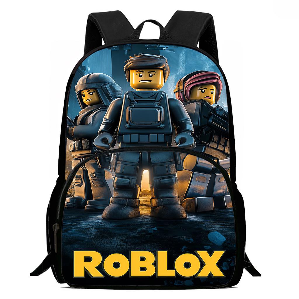 15-Inch Roblox Cartoon Backpack, Large Capacity Back Support Backpack with Front Pocket, Suitable for Unisex Children Aged 5-8