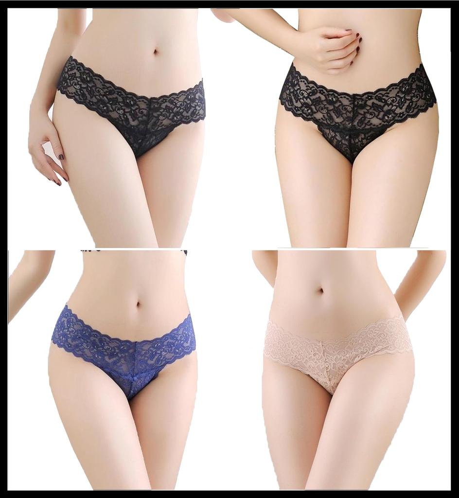 Raiplus Sexy Size S Women's Panties, T-Back Panties, 3-Piece Set, Lace, Black,