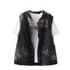 Ladies Spring and Summer Short Printed Denim Vest Loose Sleeveless Thin Jacket