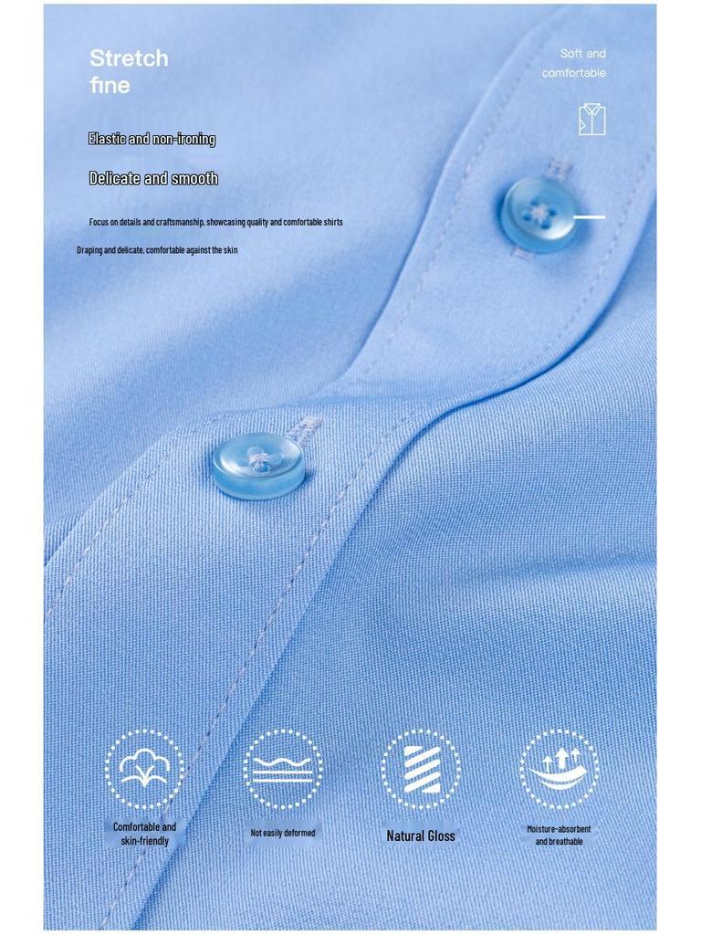 Мужская эластичная рубашка с коротким рукавом на 2025 год, однотонная, для официального собеседования/повседневная, не требующая глажки