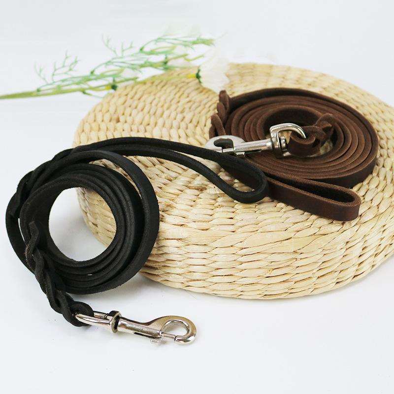 1.2-2.1m Genuine Leather Dogs Leash with Hook Pet Walking Training Brown Black Colors for Medium Large Pet Shepherd Greyhound