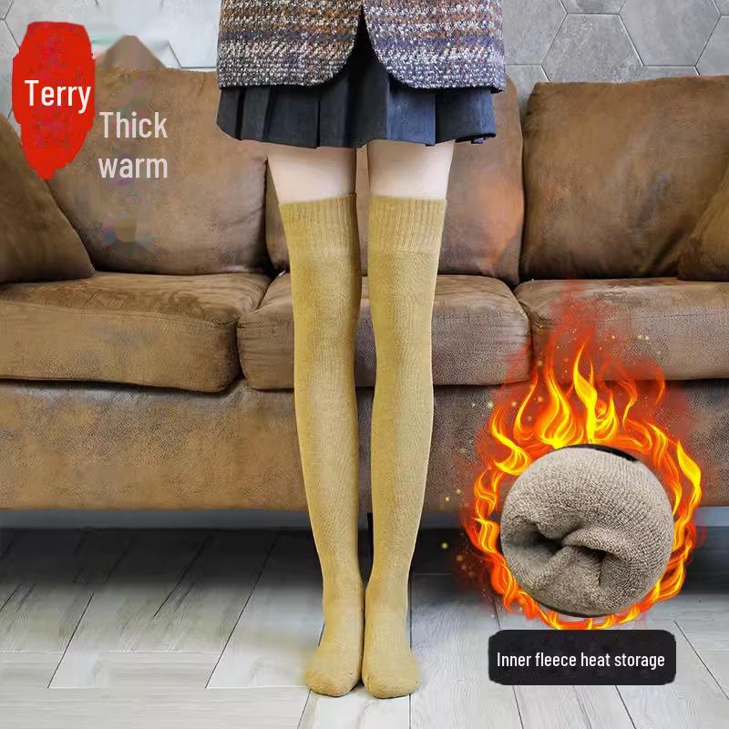 Женские толстые махровые носки выше колена, теплые зимние носки и леггинсы