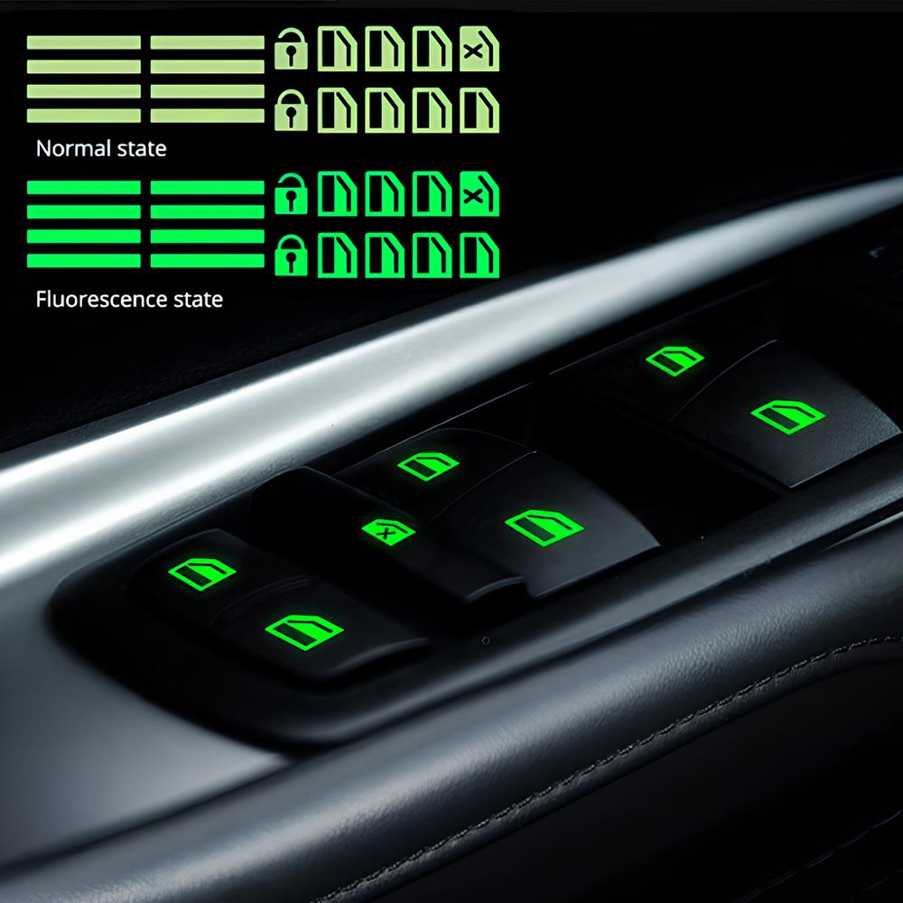 1/2 шт., автомобильный стайлинг, светящиеся наклейки на переключатель окна, ночная светящаяся кнопка, автонаклейки, универсальные, зеленые, оранжевые, синие